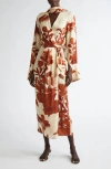 Johanna Ortiz Unmooring Tie-detailed Printed Satin-jacquard Midi Wrap Dress In Neutral