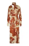 Johanna Ortiz Unmooring Tie-detailed Printed Satin-jacquard Midi Wrap Dress In Neutral