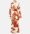 Johanna Ortiz Unmooring Tie-detailed Printed Satin-jacquard Midi Wrap Dress In Orange