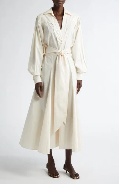 Johanna Ortiz Vela De Cruz Lantern Sleeve Stretch Cotton Shirtdress In White