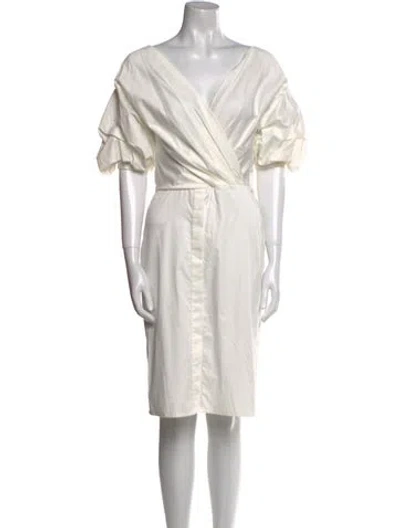 Pre-owned Johanna Ortiz V-neck Knee-length Dress In White