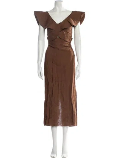 Pre-owned Johanna Ortiz V-neck Long Dress In Brown