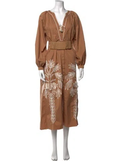 Pre-owned Johanna Ortiz V-neck Long Dress In Brown