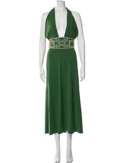 Pre-owned Johanna Ortiz V-neck Long Dress In Green