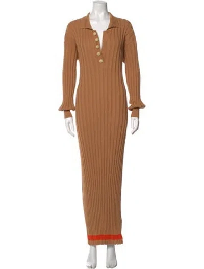 Pre-owned Johanna Ortiz V-neck Long Dress In Neutral