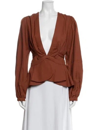 Pre-owned Johanna Ortiz V-neck Long Sleeve Blouse In Orange