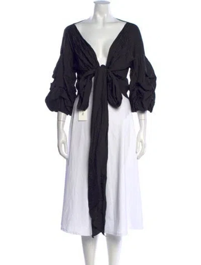 Pre-owned Johanna Ortiz V-neck Long Sleeve Blouse W/ Tags In Black