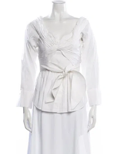 Pre-owned Johanna Ortiz V-neck Long Sleeve Blouse In White