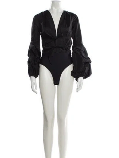 Pre-owned Johanna Ortiz V-neck Long Sleeve Bodysuit In Black