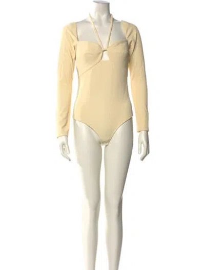 Pre-owned Johanna Ortiz V-neck Long Sleeve Bodysuit In Yellow