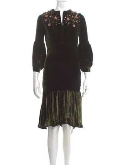 Pre-owned Johanna Ortiz V-neck Midi Length Dress In Green