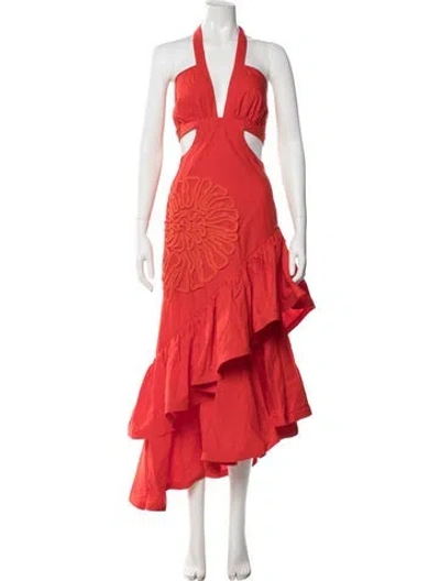 Pre-owned Johanna Ortiz V-neck Midi Length Dress In Green