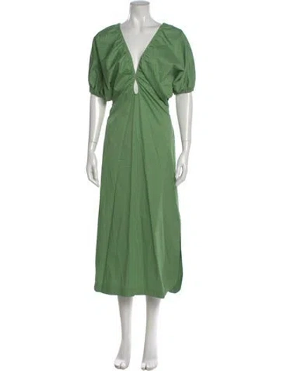 Pre-owned Johanna Ortiz V-neck Midi Length Dress In Green