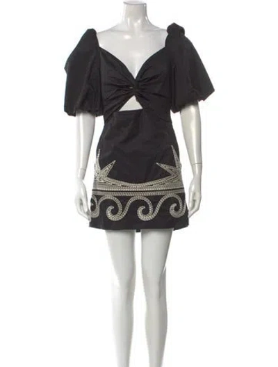 Pre-owned Johanna Ortiz V-neck Mini Dress In Black