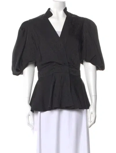Pre-owned Johanna Ortiz V-neck Short Sleeve Blouse In Black