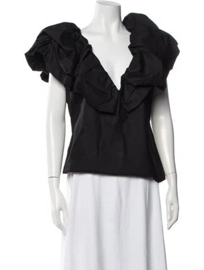 Pre-owned Johanna Ortiz V-neck Short Sleeve Blouse In Black