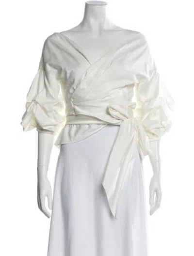 Pre-owned Johanna Ortiz V-neck Short Sleeve Blouse In White