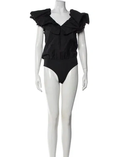 Pre-owned Johanna Ortiz V-neck Short Sleeve Bodysuit In Black