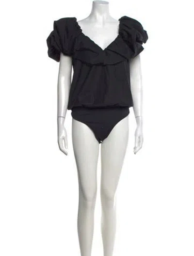 Pre-owned Johanna Ortiz V-neck Short Sleeve Bodysuit In Black
