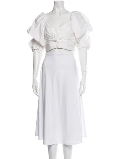 Pre-owned Johanna Ortiz V-neck Short Sleeve Crop Top In White