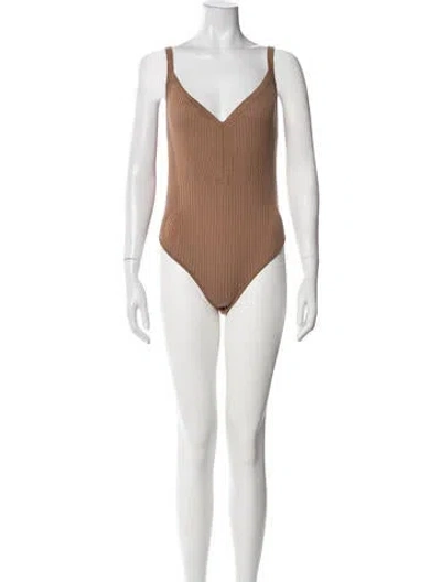 Pre-owned Johanna Ortiz V-neck Sleeveless Bodysuit In Brown