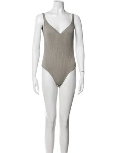 Pre-owned Johanna Ortiz V-neck Sleeveless Bodysuit In Neutrals