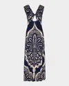 Johanna Ortiz Voyage Reversible Jersey Maxi Dress In Palma Sevillana Navy/ecru