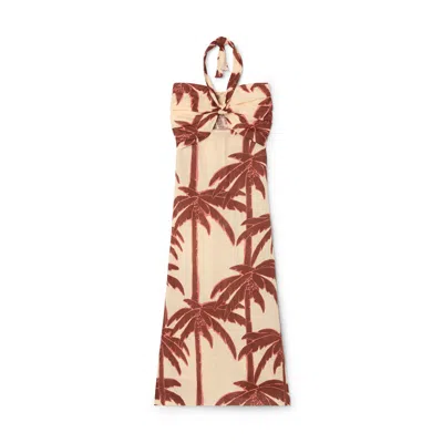 Johanna Ortiz Water Adventure Ankle Dress In Swim Salty Palms-ecru-brown-pink