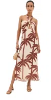 Johanna Ortiz Water Adventure Printed Linen Maxi Dress In Swim Salty Palms/ecru/brown/pink