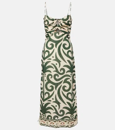 Johanna Ortiz Water Adventure Linen Midi Dress In Green