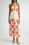 Johanna Ortiz Linen Water Adventure Midi Dress In Orange