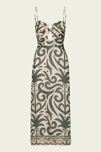 Johanna Ortiz Water Adventure Midi Dress In Ecru Green In Neutral