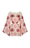 Johanna Ortiz Wave After Wave Long Sleeve Linen Minidress In Pink