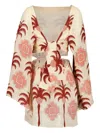 Johanna Ortiz Wave After Wave Palm-tree Print Open-neck Mini Dress In Brown