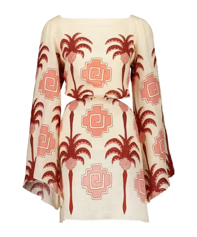 JOHANNA ORTIZ WAVE AFTER WAVE PALM-TREE PRINT OPEN-NECK MINI DRESS