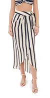 Johanna Ortiz Linen Waves Of Destiny Wrap Skirt In Swim Tie Dye Lines/ecru/blue