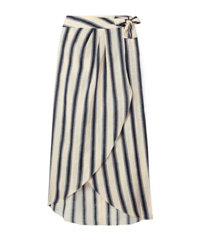 Johanna Ortiz Waves Of Destiny Wrap-effect Pleated Striped Linen Pareo In Gray