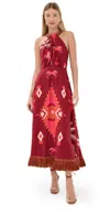Johanna Ortiz Western Elements Ankle Dress Wine/pink/camel In Red