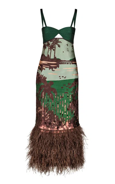 Johanna Ortiz Western Fiesta Fringed Maxi Dress In Dark Green