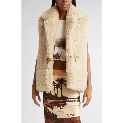 Johanna Ortiz Western Whimsy Genuine Shearling Vest In Neutral