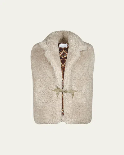 Johanna Ortiz Western Whimsy Shearling Vest In Brown