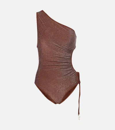 Johanna Ortiz Whispering Metallic Recycled Lurex Swimsuit In Brown