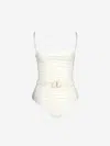 Johanna Ortiz Whispering Tides Belted Swimsuit In Beige