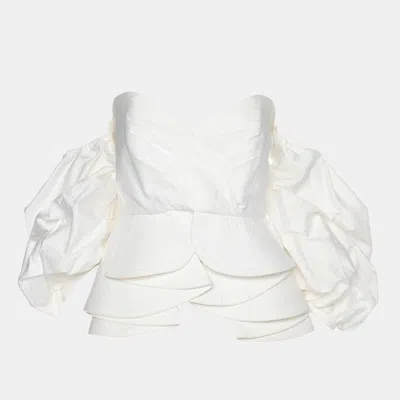 Pre-owned Johanna Ortiz White Cotton Bird Of Paradise Off-the-shoulder Top M