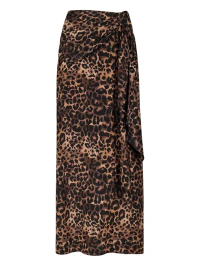 Johanna Ortiz Wild Confidant Leopard Cosmology Silk Maxi Skirt In Brown