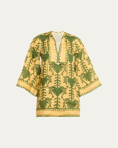Johanna Ortiz Wild Savannah Shell-embellished Linen Mini Dress In Multi