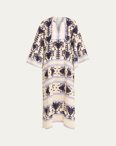 Johanna Ortiz Savannah Patterned Linen Maxi Tunic Dress In Multi