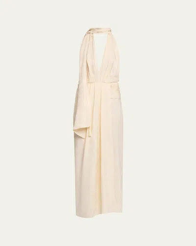 Johanna Ortiz Wildly Beautiful Plunging Halter Maxi Dress In Neutral
