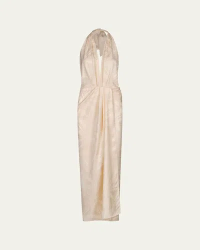 Johanna Ortiz Wildly Beautiful Plunging Halter Maxi Dress In Neutral