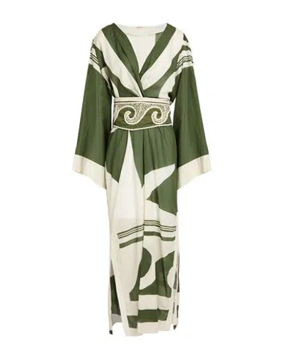 Johanna Ortiz Woman Maxi Dress Military Green Size L Cotton